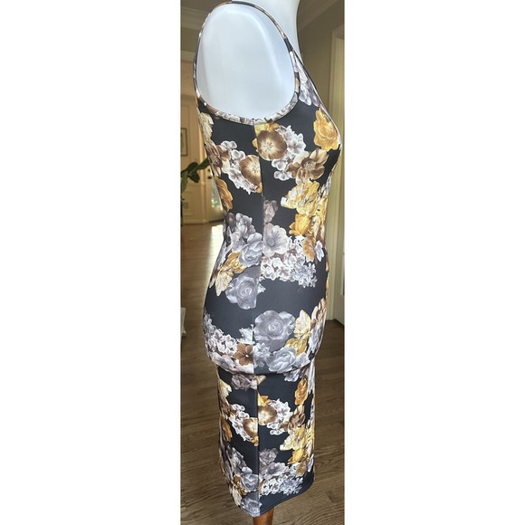 Missguided Women's Black Yellow Floral Dress Size US 4 Bodycon - Picture 3 of 6